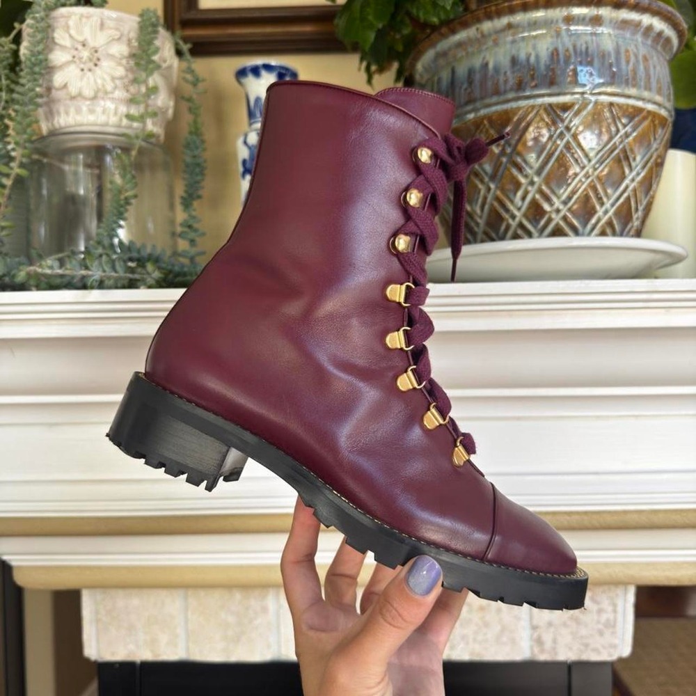 Stuart Weitzman Kolbie Burgundy Leather Chain Booties